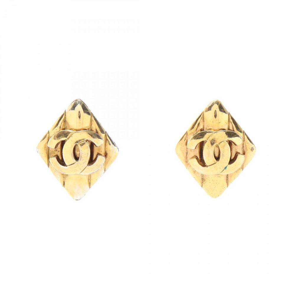 CHANEL Gold Diamond Logo Earrings